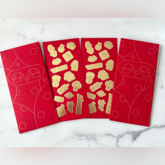 HERMES Set of 2 Lunar New Year Red Envelopes and lucky gold stickers! - Picture 2 of 3